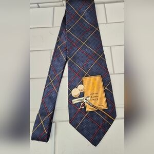 Pinehurst Mens Necktie 100% Silk Golf Theme Print Color(S) Blue Gold Burgundy 58